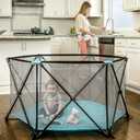 Regalo My Portable Play Yard Indoor and Outdoor, Washable, Aqua, 6-Panel, 48 Inch