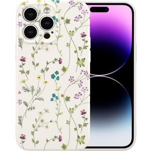 RALEAVO Floral Case for iPhone 15 Pro, Flower Branch Pattern Design Cute Cover Case for Girls Women Slim Thin Soft Silicone Shockproof Anti-Slip Phone Case for iPhone 15 Pro (6.1"),Beige