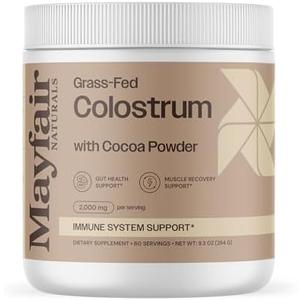 Mayfair Naturals Grass-Fed Bovine Colostrum Supplement with Cocoa Powder, for Kids & Adults, Immune System Support, Gut Health and Muscle Recovery, 60 Servings