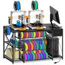 3D Printer Stand with Charging Station,Large 4-Tier 3D Printers Table with Holds 60+ Filament Storage and Storage Drawer,Filament Rack,Heavy Duty 3D Printer Desk for Workshop,Office and Garage,Black