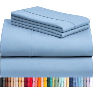 LuxClub 4 PC Queen Sheet Set, Breathable Luxury Bed Sheets, Deep Pockets 18" Wrinkle Free Cooling Sheets Machine Washable Hotel Bedding Silky Soft - Sky Queen