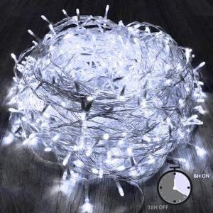 KAQ 115FT 300LED Timer Function Cool White Christmas String Lights, Indoor/Outdoor, Waterproof, 8 Modes, Clear Wire Fairy Tree Lights for Garden Patio Bedroom Christmas Decorations