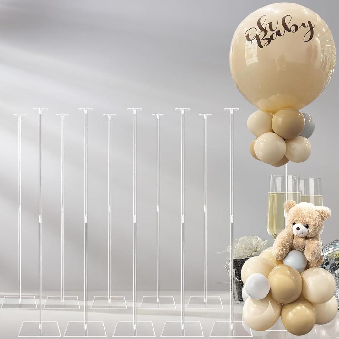 10 Sets Acrylic Balloon Stands for Table Centerpieces, 31.5 Inch Balloon Holder Sticks with Base, Table Top Balloon Stand Kit for Baby Shower Birthday Graduation Wedding Party Decorations