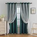 Anytime Romantic Kids Curtain,Hollow-Out Stars Window Curtain Double Layer Blackout Curtains for Girls Bedroom Kids Room 2Panel,(W52 x L72,Dark Green)