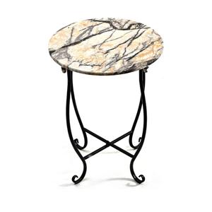 Round Side Table, 17“ H Easy Assembly Weather Resistant Metal Accent TableMarble Pattern Tabletop with Drainage Hole, Indoor & Outdoor Table for Patio, Balcony, Yard, Porch & Living Room Plant Stand