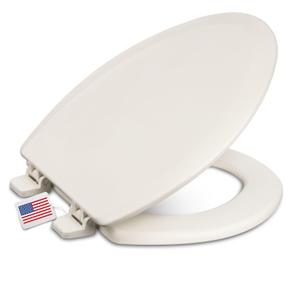 Centoco Elongated Toilet Seat, Heavy-Duty Wood Core with Plastic Scratch-Resistant Finish, Residential, Closed Front with Cover, Made in the USA, DSAMAZ9-416, Biscuit
