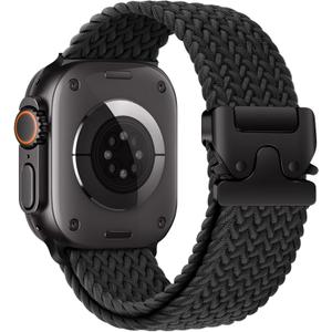 Braided Solo Loop for Apple Watch Ultra/2 Bands 49mm 46mm 45mm 44mm 42mm Men/Women,Parachute Buckle Stretchy Elastic Nylon Sport Strap Wristband for iWatch Bands Series 10 9 8 7 6 5 4 3 SE/2 (01-Black)