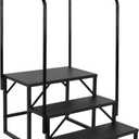 LUCKUP 3 Step RV Stairs with Handrails- Non Slip Hot Tub Steps Portable Mobile Home Stairs for RV, Travel Trailer, Camper Outdoor (Black)