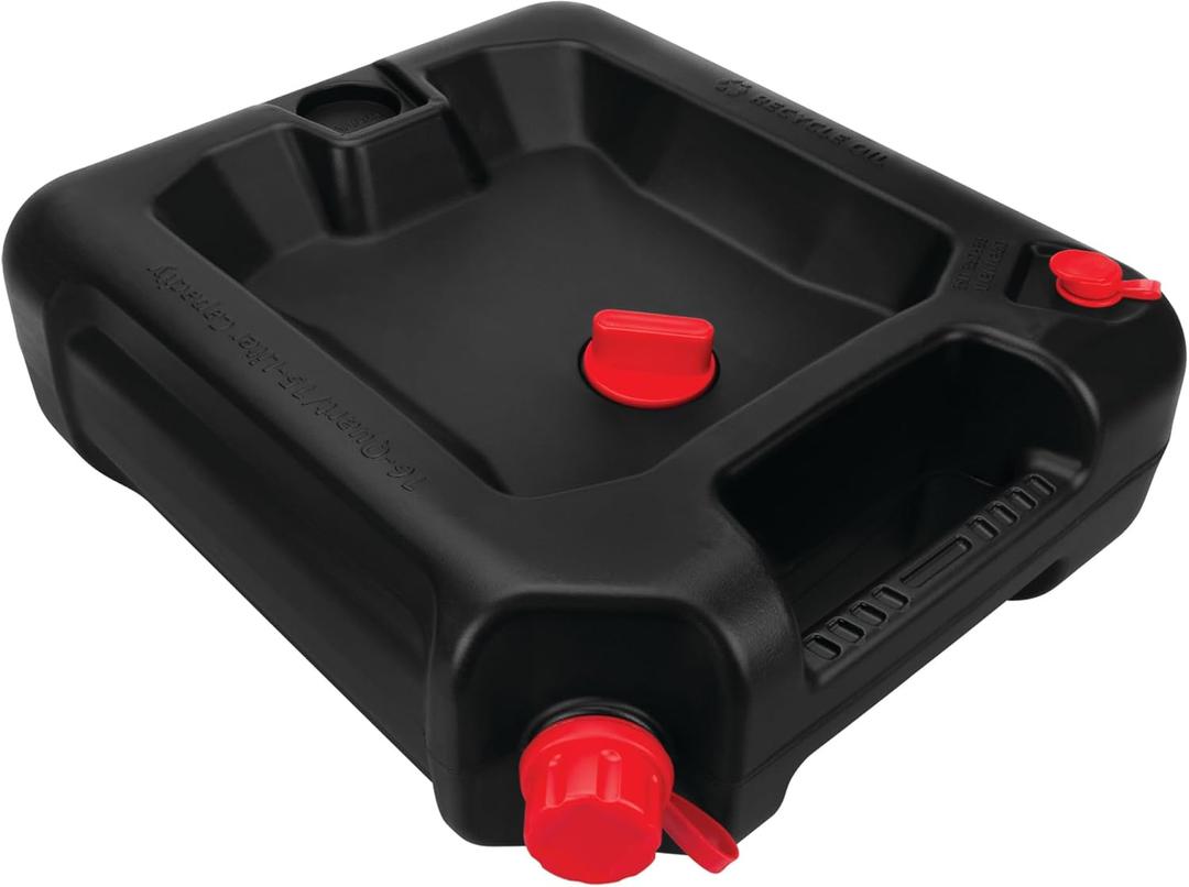Performance Tool W4077 16-Quart Oil Drain Container, Deep Drain Well, Integrated Handle, Sealing Rubber Gaskets, Black