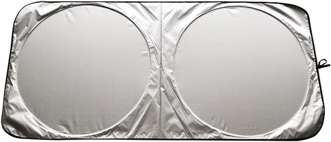 Tyenaza Car Windshield Sunshade, Double Circle Sun Visor for UV Heat Protection Premium Silver-Coated Material Universal Size Easy Clip On Installation Auto Interior Accessories