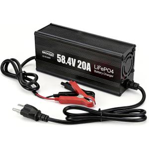 48V 20A LiFePO4 Battery Charger, 58.4V Lithium Battery Charger, Fast Charging, Over-Current and Over-Voltage Protection for 48V Lithium Iron Phosphate Batteries