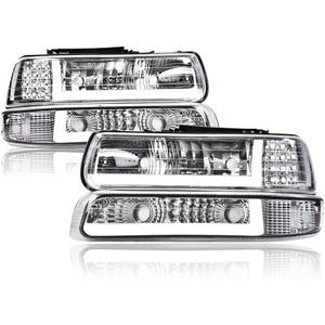 LED Headlights Assembly Compatible with Chevy Silverado 1999-2002/ Suburban Tahoe 2000-2006, Clear Lens Chrome Housing Clear Reflector, Left+Right