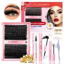 DIY Lash Extension Kit with 320pcs 3D Lash Clusters 80D+100D - Fluffy Eyelash Clusters 10-18mm, Full Thick Individual Lashes, Lash Bond and Seal, Lash Remover, Lash Tweezers for Self-Use Extensions (Style 80D-100 KIT fluffier all prestige)