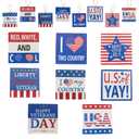 2 x vivimemo 8 Pcs 5x5 Inch Patriotic Wooden Hanging Signs, American Flag Themed Wall Decor for 4th of July, Veterans Day, USA Patriotic Party Decorations, Rustic Wood Signs for Home, Porch, Window Decor