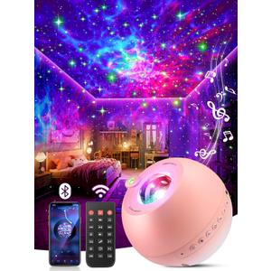 Galaxy Projector for Bedroom, 15 Colors Star Projector Galaxy Light Projector for Bedroom Night Light Projector,15 White Noises Star Lights for Ceiling Projector,Bluetooth Projector Lights for Bedroom (Pink)