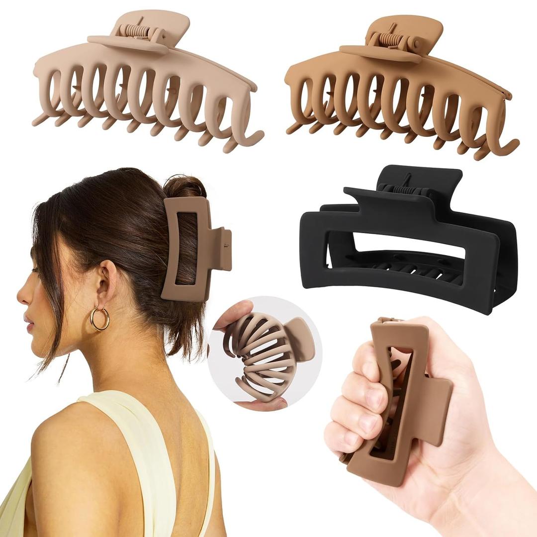 4 PCS Cloud Claw Clips for Women, Unsnappable Soft Hair Claws for Lying Down & Driving |Strong Hold Hair Claws for Thick Curly Hair | Hair Claw Clips for Hat, Hair Accessories for Sleeping & Travel (Brown-black)