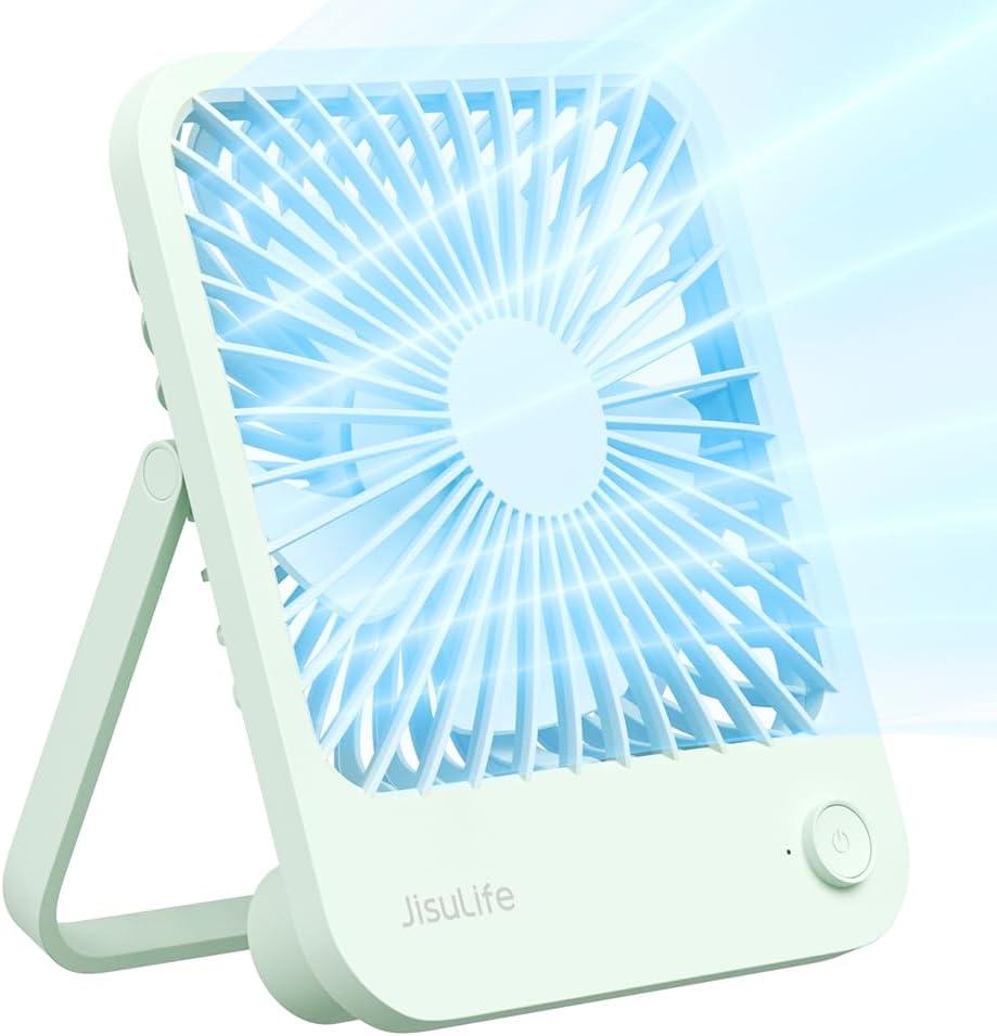 JISULIFE Desk Fan Battery Rechargeable, 4500mAh 180Foldable Portable Personal Fan, 4 Speeds Adjustable Long Battery-life for Home Office Travel Outdoor Gifts for Women Men-Green