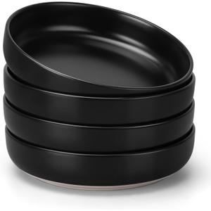 HaWare Pasta Bowls Set of 4, 33oz Large Salad Bowls for Home Kitchen, Ceramic Serving Plates for Soup, Cereal, Scratch-resistant Wide Shallow Dinner Bowl, Microwave & Dishwasher Safe, Frosting Black