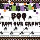 4Ft DIY Halloween Bulletin Board Decorations Ghosts Cutouts Boo from Our Crew with 100 Glue Point Dots for Bulletin Board Classroom Decoration School Home Holiday Party Decor