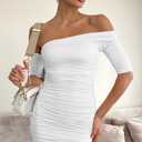 GOBLES Women's Summer Short Sleeve Sexy Bodycon Ruched Mini Party Dress (Red)