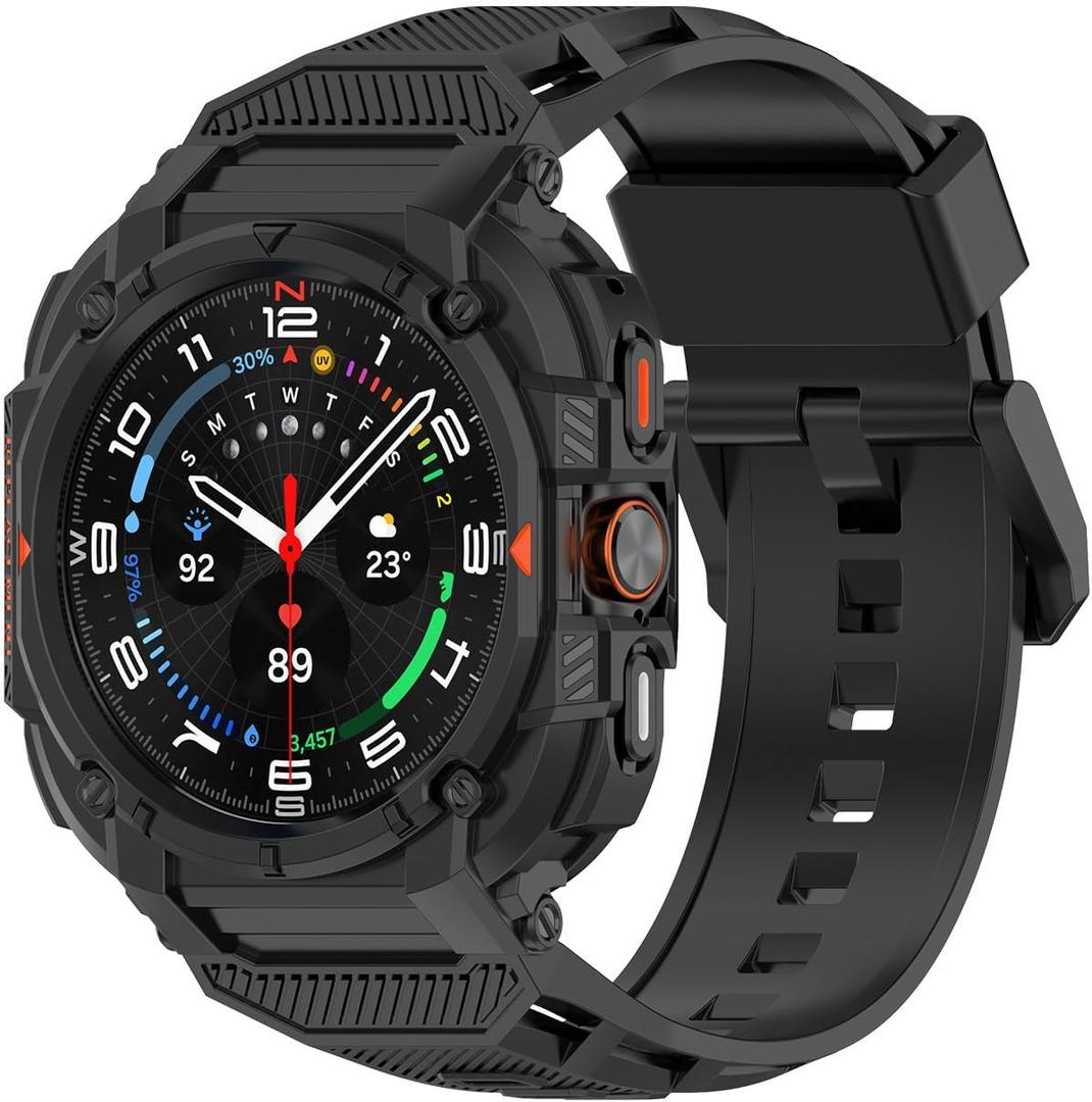 Miimall Rugged Sport Case Band for Samsung Galaxy Watch Ultra 47mm 2025/2024, Light Soft TPU Mecha Protective Bumper + Strap Combo, Shockproof Anti-Crash Band With Case for Galaxy Watch Ultra 47mm (Black)