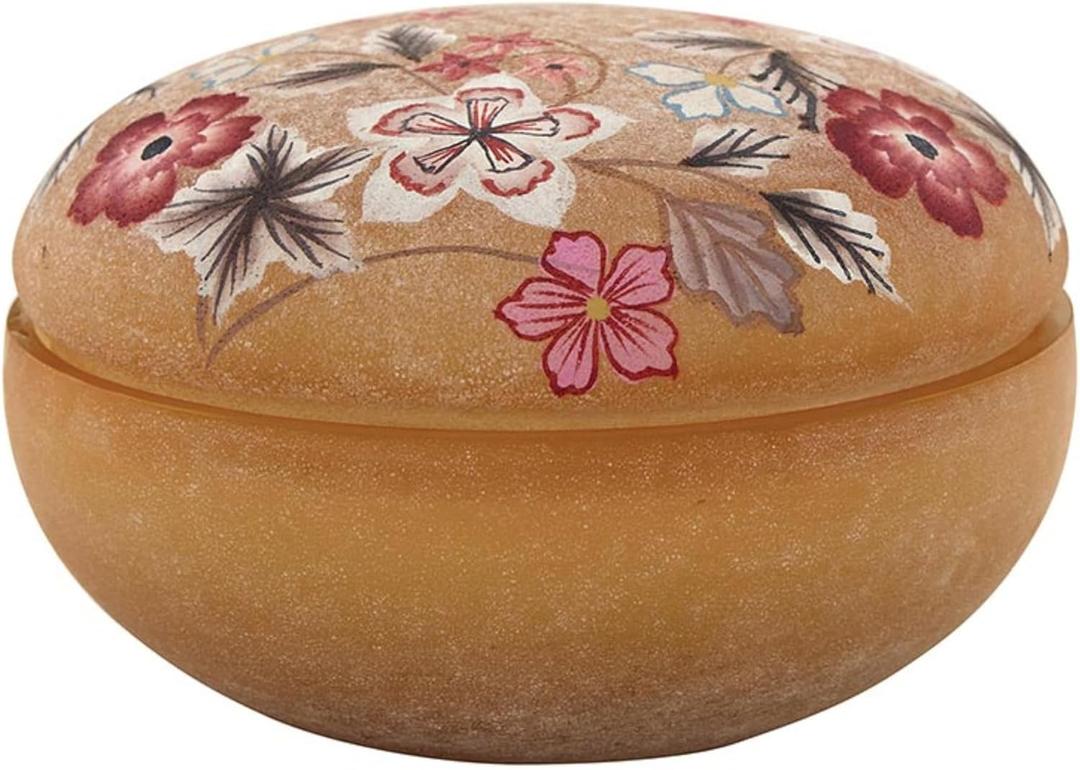 47th & Main Scented Candles Hand-Painted Floral Glass Jar Candle with Lid, 5.25" Dia x 3" H, Oud Gold