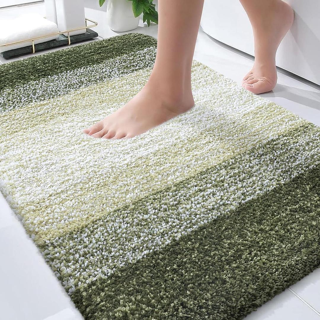 OLANLY Bathroom Rugs Mat 30x20, Extra Soft Absorbent Microfiber Bath Rugs, Rubber Backing, Quick Dry, Machine Washable Bath Mats for Bathroom Floor, Tub and Shower, Home Decor Accessories, Dark Green