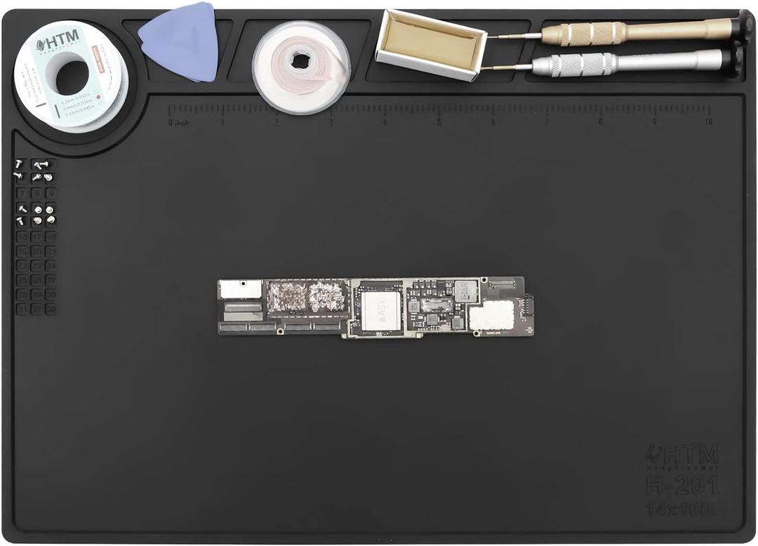 HTM-201 Black Silicone Repair Mat Heat Resistant Electronic Repair Mat for Soldering, Electronics, Computer Repair Etc