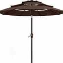 10FT Patio Umbrella 3 Tiers Outdoor Market Umbrella w/Push Button Tilt, Crank, UV and Waterproof Table Umbrella for Garden, Pool, Backyard, Deck, Lawn, Brown