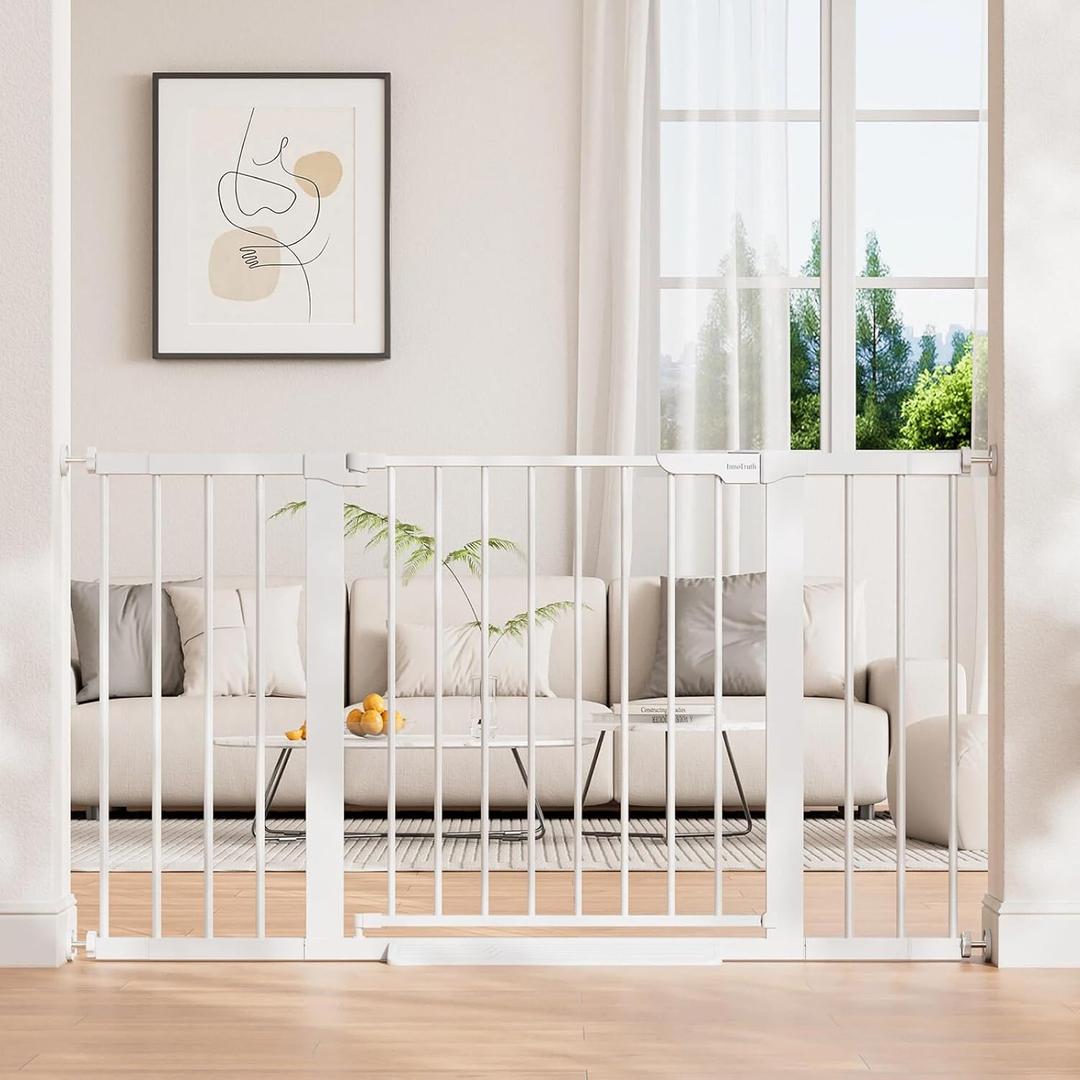 InnoTruth 29.6-50.1 in Extra Wide Baby Gate for Stairs and Doorways, White