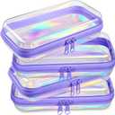 Hoolerry 4 Pcs Hard Clear Zipper Case Makeup Bags Plastic Zipper Pouch Transparent Storage Box Containers for Cosmetics, Snacks, Building Blocks, Puzzles(Clear,7.5 x 3.9 x 2 in,Purple Laser)