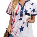 VILOVE American Flag Shirt Tops Women 4th of July T-Shirts Ring Hole Star Stripes USA Short Sleeve V-Neck Patriotic Tees (M)