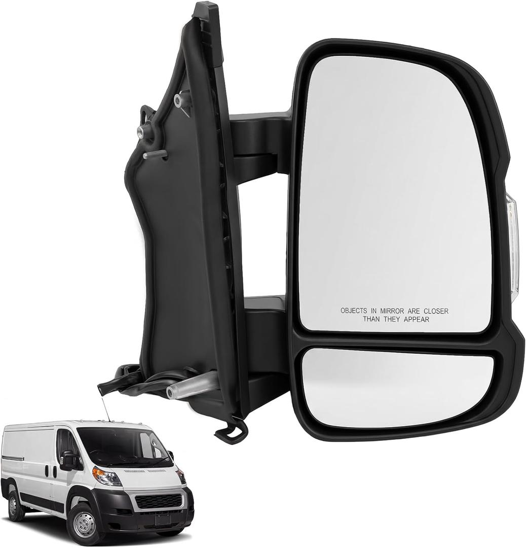 14-26 Right Passenger Side Mirror Compatible with Ram Promaster 1500 2500 3500 2014-2026 Cargo Van,W/Heated/Power Folding/Turn Signal/Temp Sensor/Power Glass/Black,5VE99JXWA(8+2Pins)
