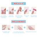 4 x French Tip Press on Nails Almond Medium 3D French Tip Fake Nails False Nails with Floral Water Drop Shell Designs Y2k Acrylic Nails Colorful Glossy Glue on Nails for Women Girls 24Pcs (1)