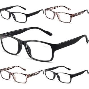 Gaoye Professional Reading Glasses for All Day - Computer Readers with Blue Light Protection - Value Pack (C1-light Black*3 & Leopard*2), Magnification Strength: 0.75 x