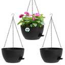 3 Pack 10 Hanging Flower Pots with Chains Self Watering Plastic Planters for Indoor Outdoor Plants, Sturdy Triangular Iron Chain Design for Garden PorchPlastic Hanging Flower pots (3, Black)