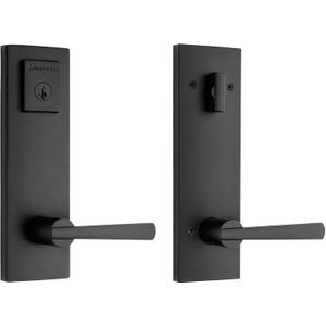 Baldwin Spyglass, Front Entry Handleset with Interior Lever, Featuring SmartKey Deadbolt Re-Key Technology and Microban Protection, in Matte Black, Full Escutcheon Baldwin Spyglass, Front Entry Handleset with Interior Lever, Featuring SmartKey Deadbolt Re-Key Technology and Microban Protection, in Matte Black, Full Escutcheon