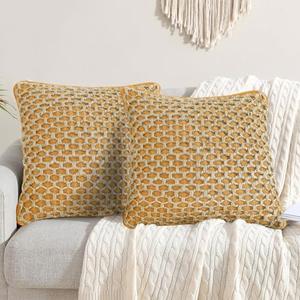 Boho Living Jada Premium Woven Design, Living Room Décor, Decorative Throw, (2) 18" x 18" Pillow Covers, Mustard Yellow 2 Count