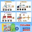 2 x Aizweb Emergency Vehicle Toys,Wooden Police Car, Fire Truck, Ambulance, Helicopter,STEM Kit Fine Motor Blocks Educational Learning Montessori for 4-8 Year Old Boys Girls Community Helper