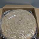 Round Ottoman, Natural Seagrass Footstool with 4 Wood Legs, Multifunctional Modern Dressing Stool and Sofa Side Table for Bedroom (White)