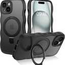 BENTOBEN Magnetic for iPhone 15 Case with Invisible Stand, [Curly Wave Edge] [Compatible with Mag-Safe] Slim Translucent Matte Shockproof Protective Cover Case for iPhone 15 6.1", Black