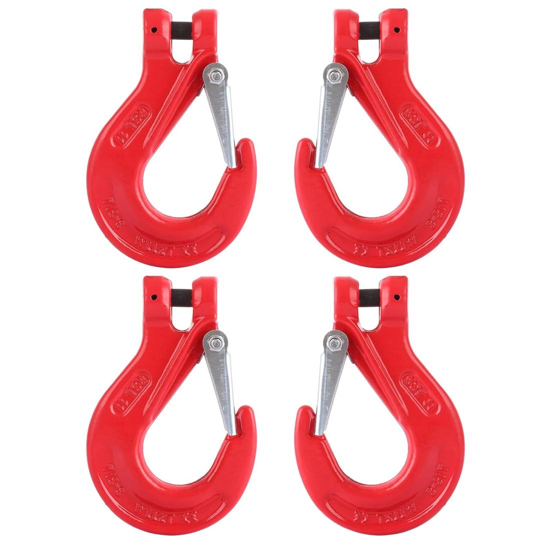 JMIATRY 4PCS Clevis Slip Hook 3/8 Inch Chain Hooks Drop Forged G80 Steel Clevis Hook with Safety Latch, 4400 lbs Load Limit