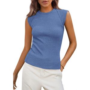 PRETTYGARDEN Women's Ribbed Tank Tops 2026 Summer Cap Sleeve Slim Fitted Knit Basic Casual Tee Shirts Trendy Fashion Clothes (Medium)