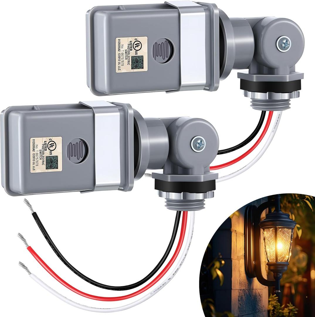2 Pack Photocell Sensor for Outdoor Lights, 120VAC 50/60 Hz Photocell IP54 Waterproof, Swivel Mount Photocell, Dusk to Dawn Sensor Photoelectric Switch for Back Yard Lightening