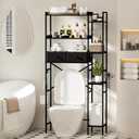 Over The Toilet Storage Shelf with Drawers, 7 Tier Above Toilet Bathroom Organizer Rack with Adjustable Shelves, Space Saver Stand Behind Toilet with Paper Holder & Hooks for Laundry, Black