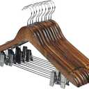 10 Pack Wooden Hangers with Clips High-Grade Wooden Suit Hangers Skirt Hangers with Clips S Wood Hanger with Durable Metal Clips for Blouse, Dress, Coat, Jacket (Vintage)