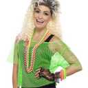 Ladies 80s 80's 1980s Fancy Dress Mesh Top Fishnet Net Green T Shirt by Smiffys, Size M/L