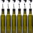 Kingrol 6 Pack 8 oz Glass Olive Oil Dispenser Bottles, Oil and Vinegar Cruets with Stainless Steel Pourer Spouts, Non-Drip Oil Bottles for Kitchen