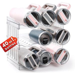 Water Bottle Organizer Holder for Stanley Cup Accessories, Fridge Kitchen Cabinet Organizer and Storage for Meoky 40 oz Tumbler with Handle, Stackable Plastic Travel Mug Cup Rack Gifts, 3Pack