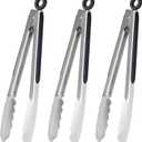Stainless Steel Kitchen Tongs 9-Inch Cooking Tongs, Set of 3 (Silver)